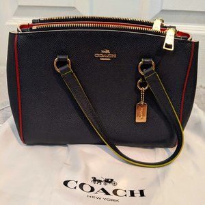 Coach Satchel with Crossbody Strap, Navy Blue with Colorful trim